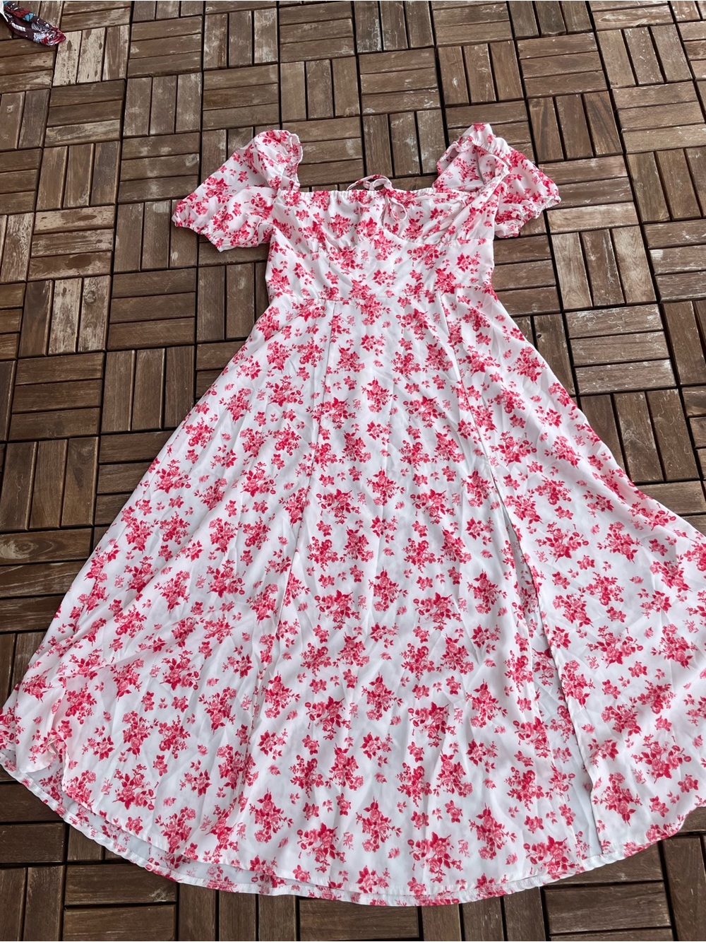SHEIN White Maxi Dress with Pink Floral Print
